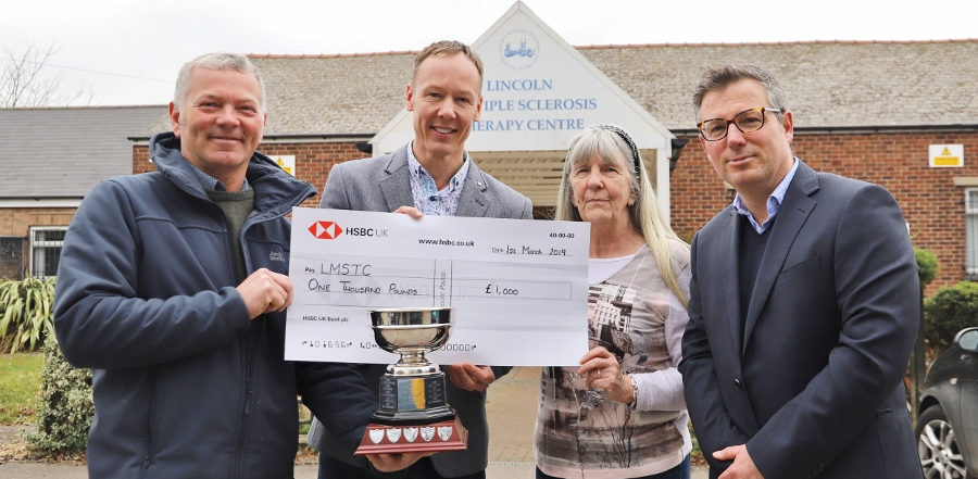 Donation For MS - L-R Jerome Wright, Nick Peel, Maureen Patten and James Butcher - Lincolnshire Magazine - LincsMag.com