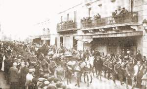 The funeral of Lord Kestevan at Oran in North Africa. He died of wounds received during the attack on the Troopship Mercian. Oran-December 1916