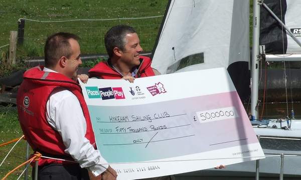 1) Stephen Phillips, MP (left) presents Hykeham SC club commodore, Andy Bayliss (right) with HSC's 'Inspired Facilities' grant cheque - picture: Hykeham SC - Lincolnshire Magazine - LincsMag.com
