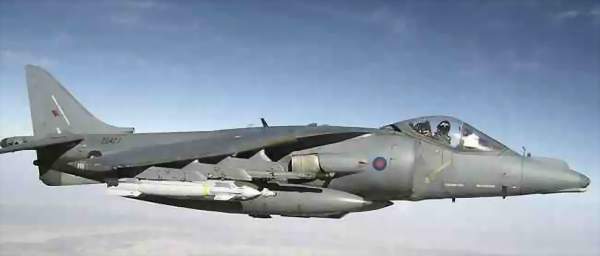 A Harrier GR9 from IV Squadron, RAF Cottesmore is pictured during a sortie over Afghanistan. Paveway IV laser guided bombs can be seen on the outermost pylon underneath the wings. - MoD/Crown Copyright - Source RAF